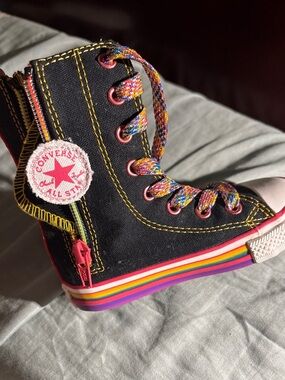 Converse Kids' Black All Star High-Top Sneaker Rainbow 7 Like New